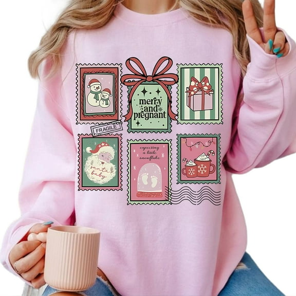 Merry and Pregnant Christmas Sweatshirt – Maternity Holiday Pullover, Baby Shower Xmas Sweater, Pregnancy Announcement Outfit, Cute Gift for Mom to Be