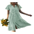 thumbnail image 3 of Femmes Été Bouton vers le Bas Chemise Robe à Manches Courtes Plaid Midi A-line Robe, 3 of 8