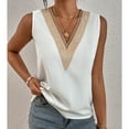 thumbnail image 3 of SWSMCLT Women's V Neck Top Sleeveless Cool Elegant Light Tank Top Lace Casual Basic Summer Thin Loose Vest White Large, 3 of 4
