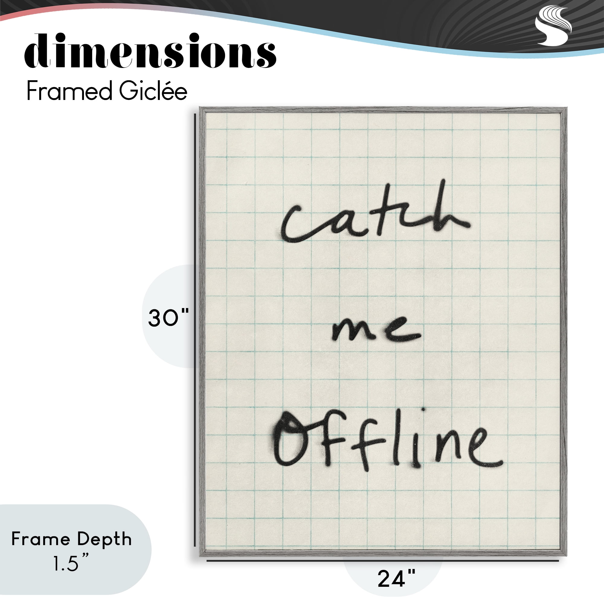 Stupell Industries Catch Me Offline Scrawl Gray Framed Giclee Art, design by Victoria Barnes