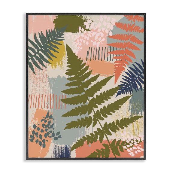 Stupell Industries Eclectic Organic Forest Ferns Paintbrush Stroke Pattern Black Framed Giclee Art, 11 x 14, by Lisa Perry Whitebutton