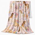 thumbnail image 2 of Whimsical Watercolor Horse Floral Bouquet Collage, Rustic Farmhouse Horse Scene, Warm Flannel Blanket for Ranch House and Living Room, Horse Lovers Valentine's Day Gift, Rustic Home Decor, 2 of 9