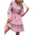 thumbnail image 4 of Franhais Women Half Sleeves Sleeve Dress with Flower Pattern, Ruffle Decoration Bohemian Summer Clothing, 4 of 9
