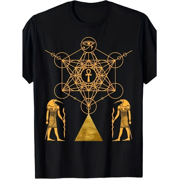 Men'S Egyptian God Thoth Sacred Geometry Graphic T-Shirt, Comfortable Breathable Soft Tee, Men's 100% Cotton T-Shirt 180gsm