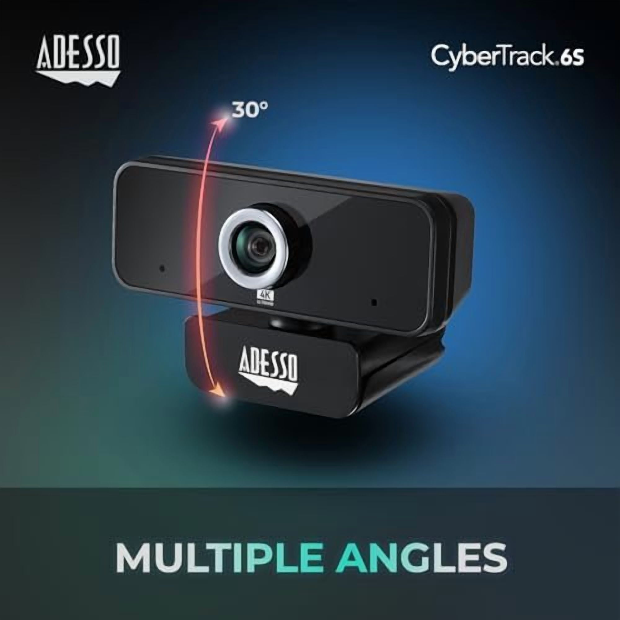 Adesso 4K HDR Ultra HD USB Webcam CyberTrack 6S Camera for PC Laptop Adjustable Angle Field of View Built-in Noise Cancellation Microphone