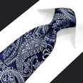 thumbnail image 3 of Ties for Men Necktie Paisley Navy Blue Silver Woven for Wedding Party Satin Extra Long 63", 3 of 5