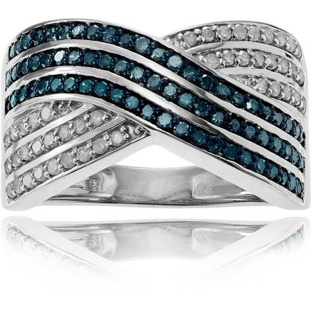 Brinley Co. Women's 1 1/8 Carat Blue and White Diamond Sterling Silver Crossover Fashion Ring