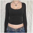thumbnail image 5 of Women's Long Sleeve T Shirt Spliced Lace Neck Crop Design for Everyday Wear, 5 of 7