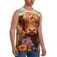 thumbnail image 2 of Fotbe Countryside Colorful Floral Cow Men's Camiseta sin Mangas Estampada para Hombres, Playera Casual para Gimnasio, Entrenamiento, Playa-Large, 2 of 7