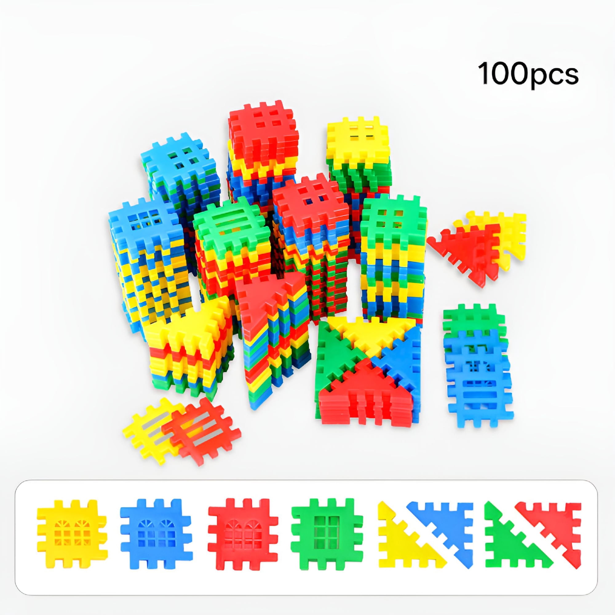 BESTSKY 100Pcs Toddler Building Blocks, Waffle Construction Set, STEM Educational Sensory Toys for Kids Ages 2-4 5-7, Preschool Creative Stacking Bricks for Boys and Girls