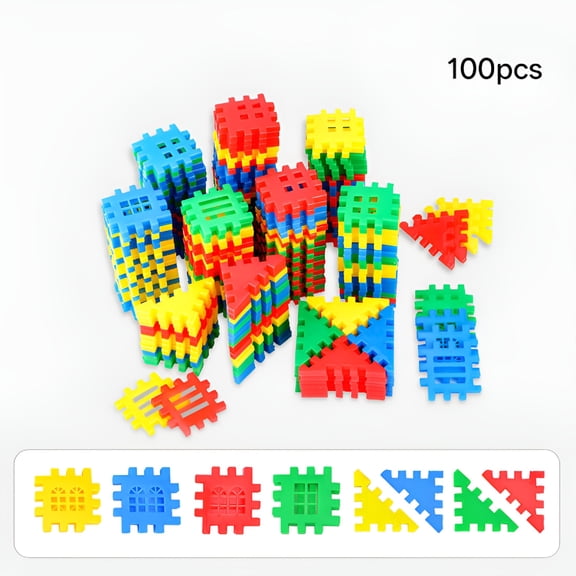 BESTSKY 100Pcs Toddler Building Blocks, Waffle Construction Set, STEM Educational Sensory Toys for Kids Ages 2-4 5-7, Preschool Creative Stacking Bricks for Boys and Girls