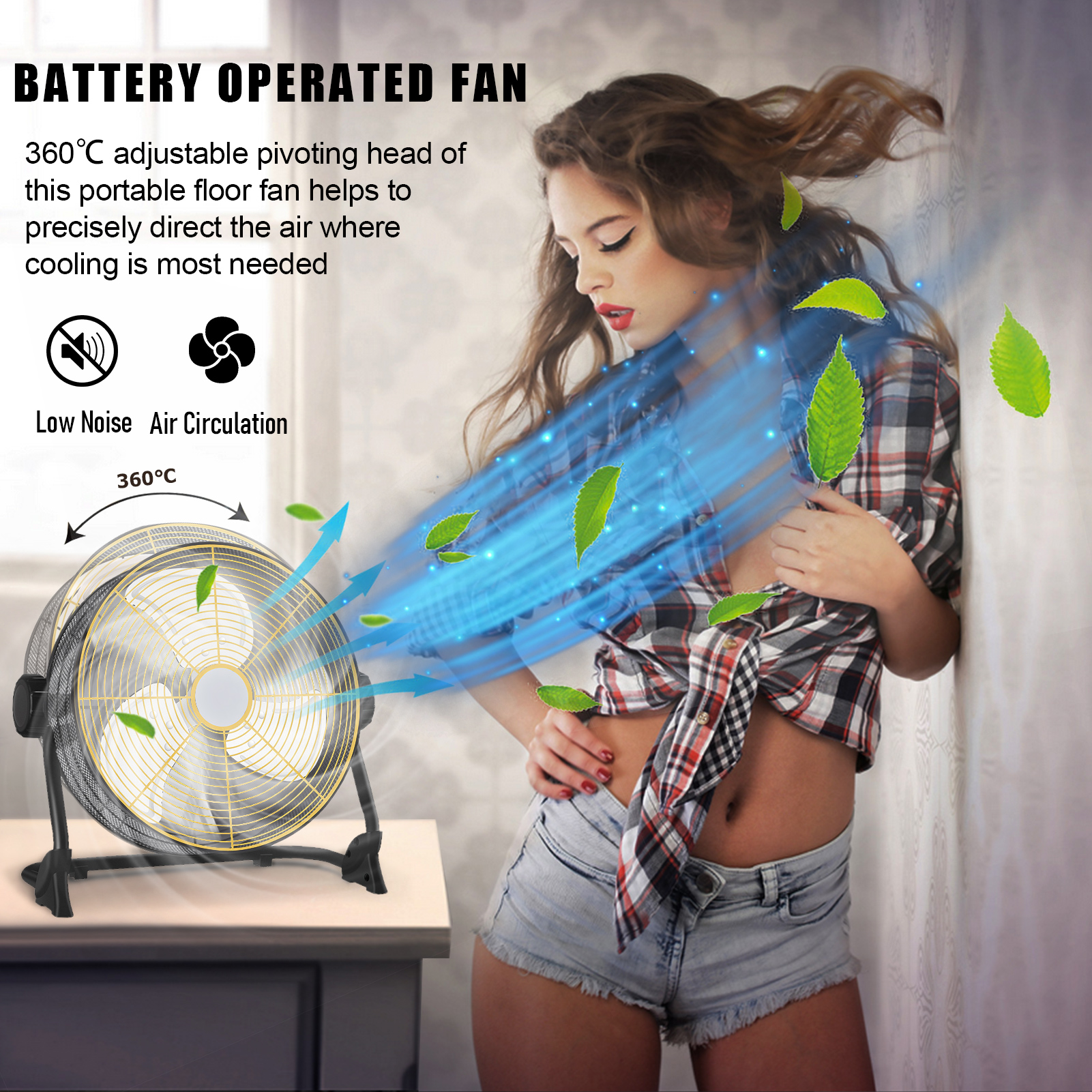 HomeLife Rechargeable Floor Fan, Multi Functional USB Charging Fan, as Emergency Power Bank Battery Fan 12 Inch Cordless Outdoor Portable Fan 32h Running Time 12 Speed Fan