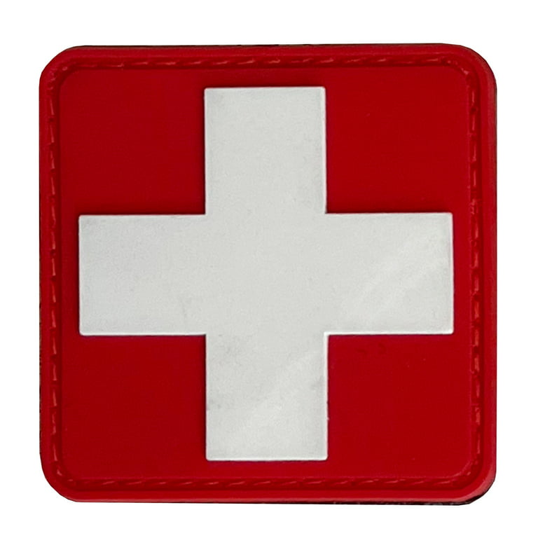 Rescue Essentials PVC Cross Patch, Velcro-Backed - White on Red 