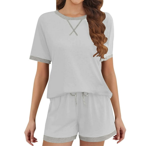 ZSQDM Women Short Sleeve Sets Crewneck Striped Tops And Shorts 2 Piece Sets With Pockets