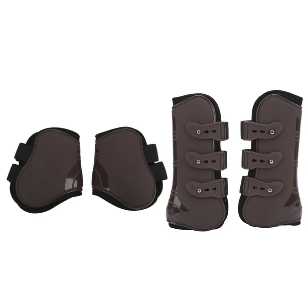 4 Uds. Botas para patas traseras delanteras de caballo, protectores de tendón de neopreno de PU, engranajes de protección para caballos (juego delantero y trasero marrón M)