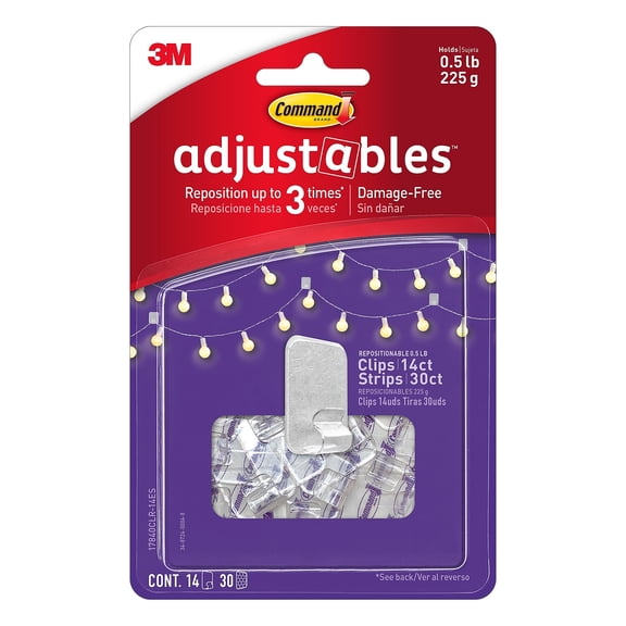 Command Adjustables Repositionable Mini Fasteners 14 Clips/Pack 17840CLR-14ES
