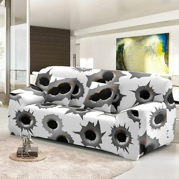 Bizarre Hole Printing Slipcover 3 Seater Sofa Cover Non Slip Elastic High Stretch Soft Couch Covers Washing Machine Washable
