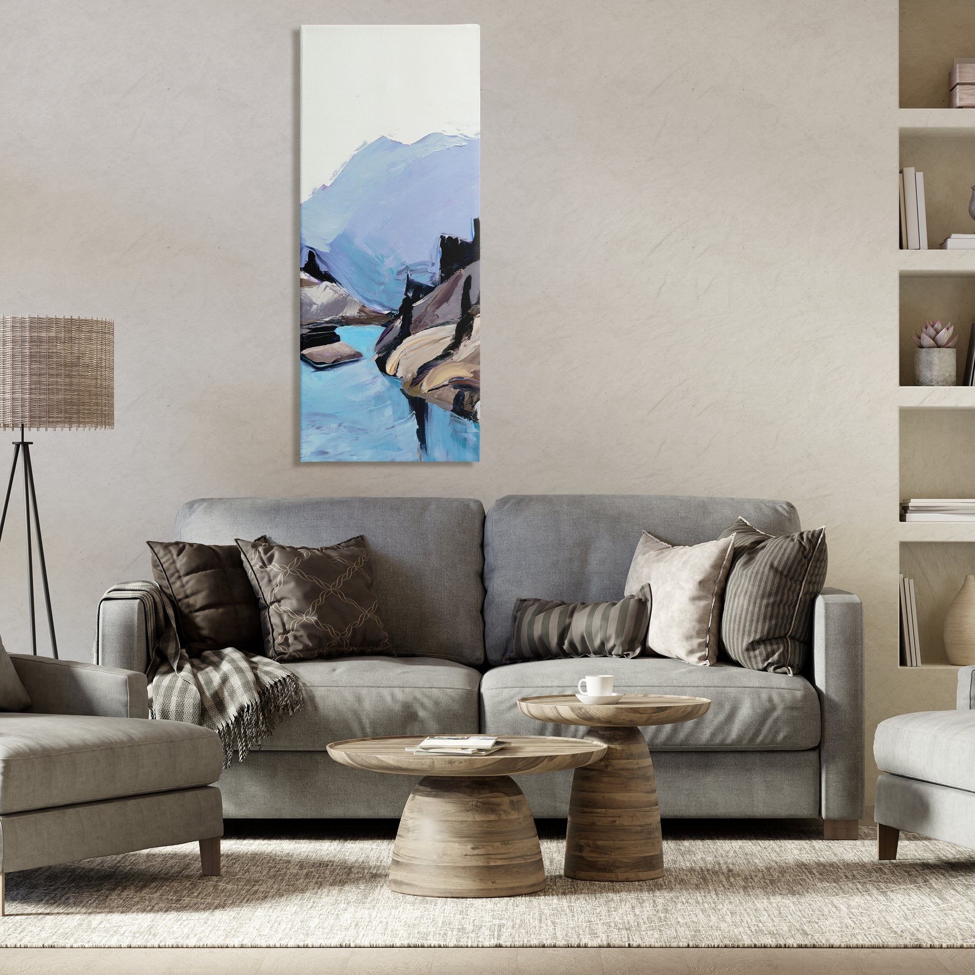 Stupell Industries Mountain River Abstraction Landscape & Nature Painting Wrapped Canvas Art Print Wall Art, 20 x 48