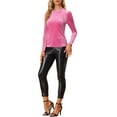 thumbnail image 2 of INSPIRE CHIC Women's Metallic Glitter Velvet Mock Neck Puff Long Sleeve Blouse Top XL Hot Pink, 2 of 6