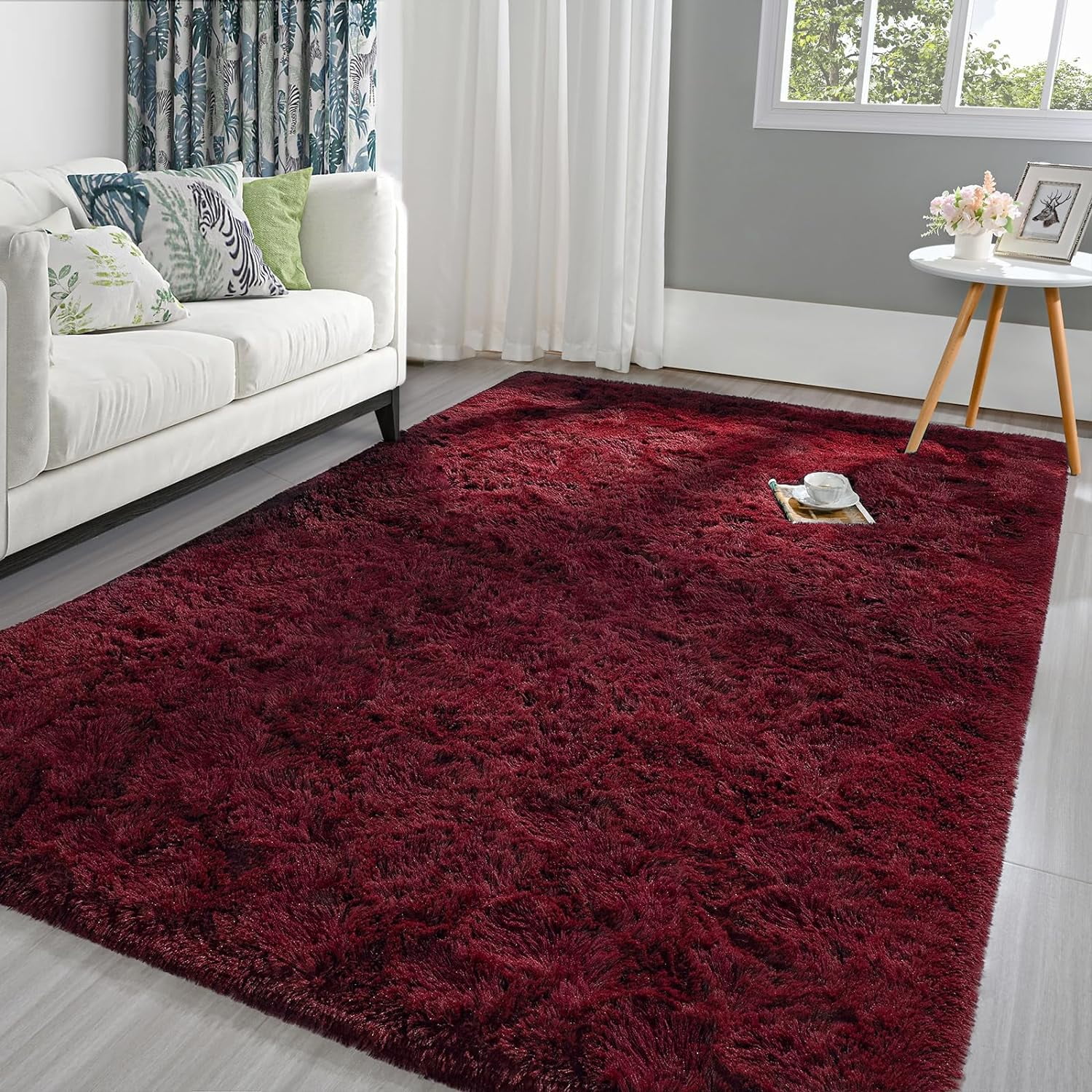 Lochas Soft Rugs Indoor Modern Area Rug Fluffy Carpets for Living Room Bedroom Home Decor Nursery,9'x12',Dark Red