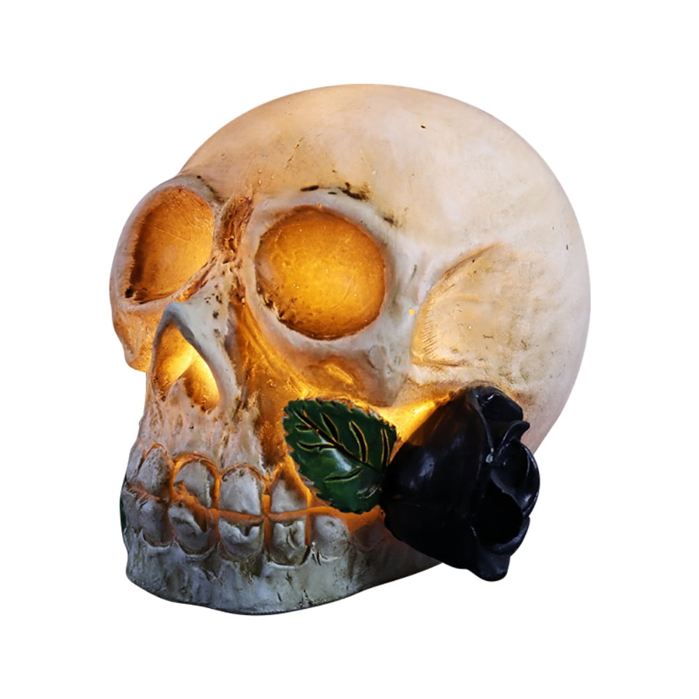 Small Black Mini Sugar Skull 2" High Flower Motif Resin Figurine New Pose C 