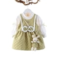 thumbnail image 2 of Toddler Little Girls Dress Bow Fall Winter Clothes Kids Girls Outfits Long Sleeve Thanksgiving School Picture Day Outfits Green 3-4Y(110), 2 of 9