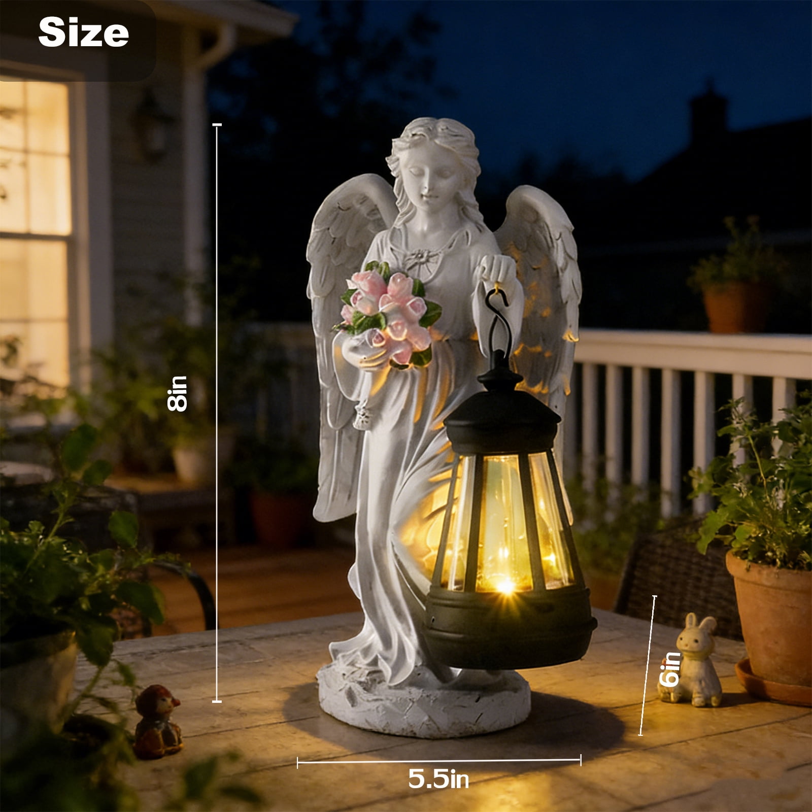 Solar Angel Statue Outdoor, Garden Statue Angel Figurine Lights Outdoor Waterproof, Resin Angel Sculpture for Garden Yard Lawn Grave Cemetery Decor, Gift for Mom Grandma Women