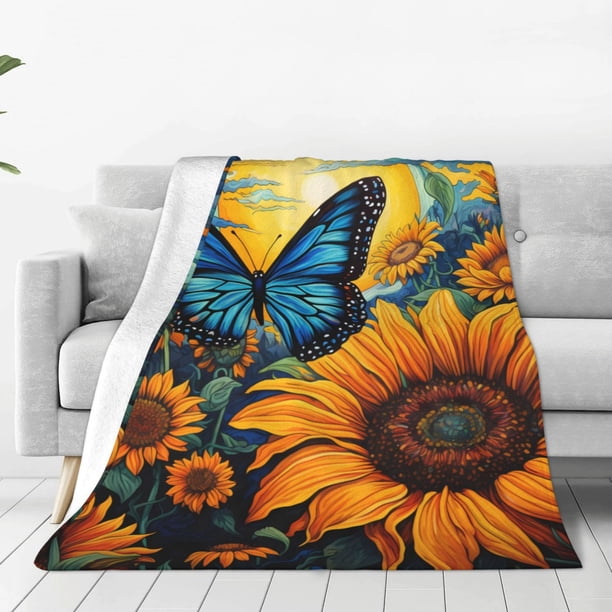 Fotbe Colorful Cloud Butterfly Sunflower Manta de Franela Acolchonada con Estampado, Súper Suave y Esponjosa, Extra Grande para Sofá, Cama, Uso Todo el Año-40"x30"