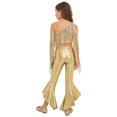 thumbnail image 2 of SiiRoh Girls Jazz Tango Disco Dance Outfit Oblique Shoulder Tassel Sequin Crop Top and Metallic Flare Pants Set Gold 8, 2 of 6