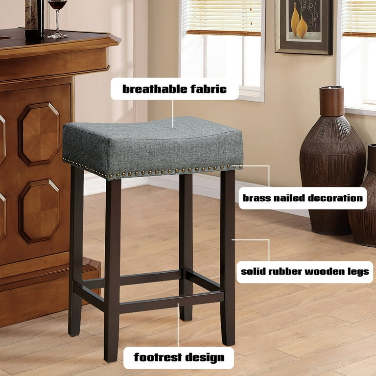 Costway 4-Pack 24'' Gray Saddle Bar Stools with Nailhead