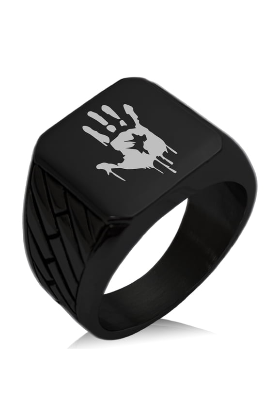 Stainless Steel Biohazard Zombie Hand Mark Geometric Pattern Biker Style Polished Ring