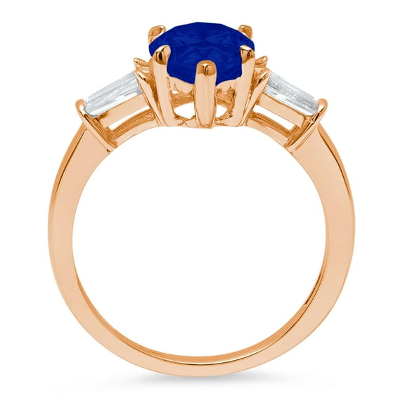 2.5 ct Pear Cut Simulated Blue Sapphire Three-Stone Engagement Ring for Women in 18K Rose Gold