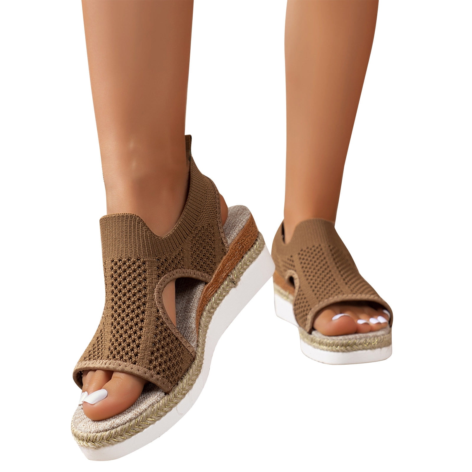 Clearance under 10 Clear Sandals for Women, Summer Big Size New Flying  Woven Fish Mouth Beach Sandals Mesh Cloth Breathable Wedge Shoes -  Walmart.com