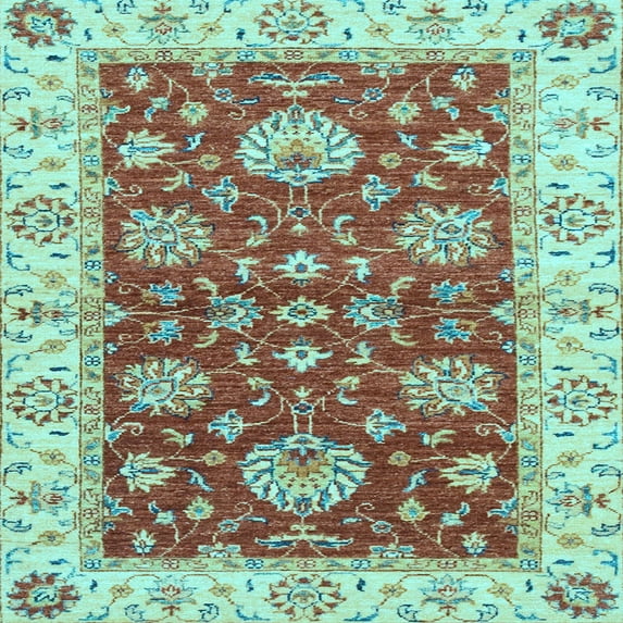 Ahgly Company Indoor Square Oriental Light Blue Traditional Area Rugs, 8' Square