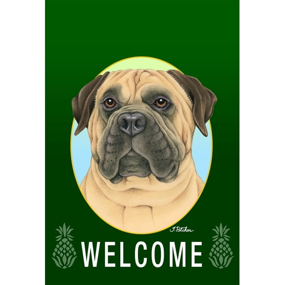 Bull Mastiff - Best of Breed Welcome Pineapples Garden Flags. Flag is 12" x 17"