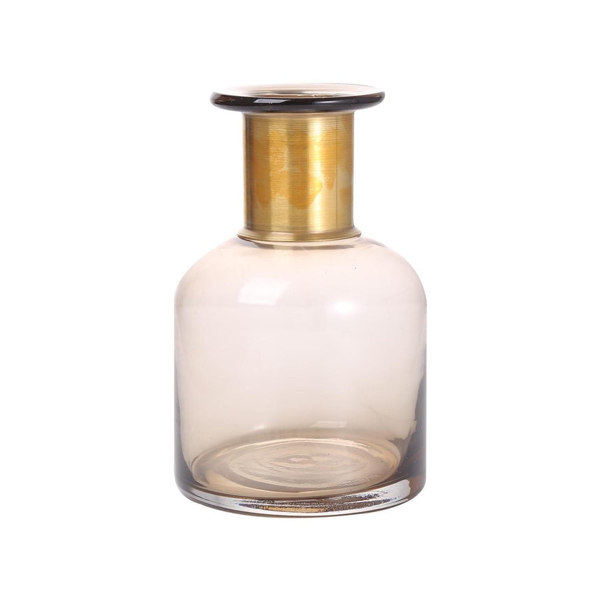 Botella De Vidrio Decorativa Transparente Cuello Dorado