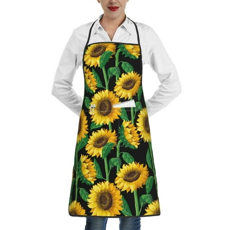 

Gaeub Sunflower 1 Kitchen Cooking Aprons Adjustable Bib Apron Waterdrop and Oil Resistant Kitchen Chef Apron for Women Men