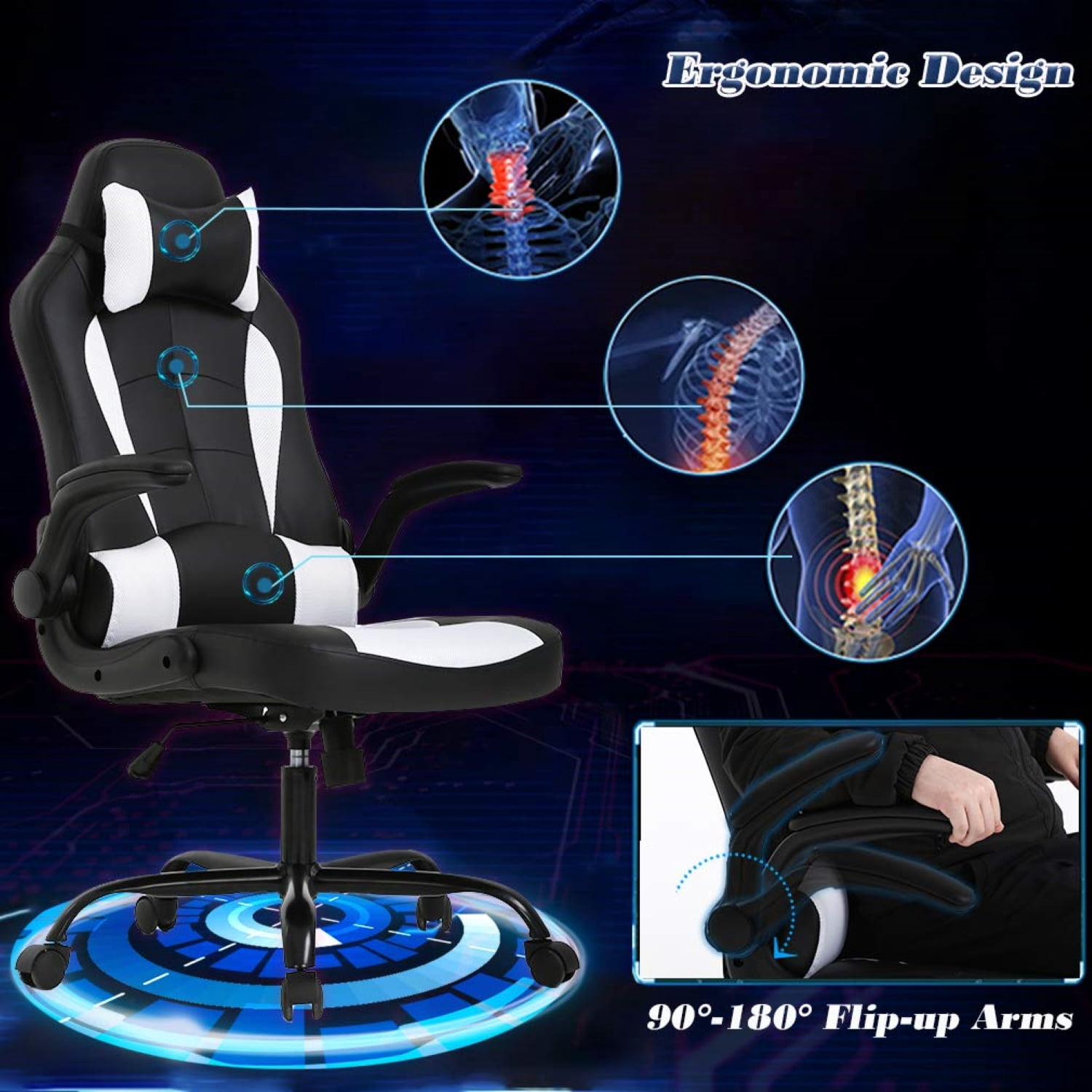 ProHT Ergonomic Massage Gaming Chair 95001 with Adjustable Headrest Pillow, Padded Armrest and Lumbar Support