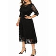 thumbnail image 3 of Womens Floral Lace Plus Size Midi Dress Scooped Neckline Cocktail Party Dresses Black XXL, 3 of 6
