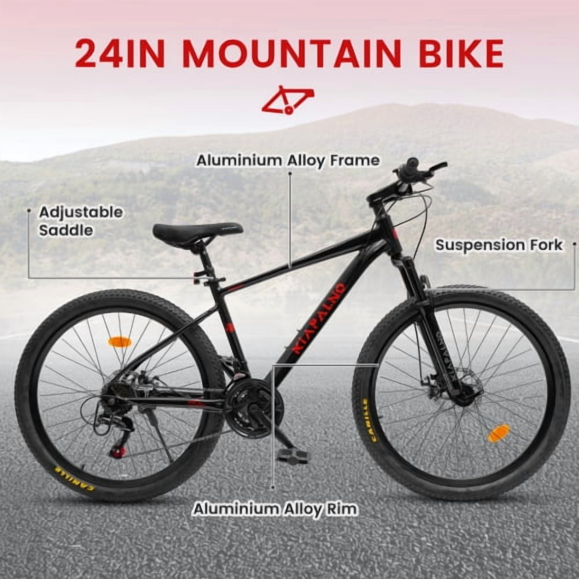 RAISTYW 24 inch Wheels Mountain Bike for Adult and Women, 21-Speed Steel Frame Bicycles with Shock Fork, Plus Shock Absorber, Black and Red
