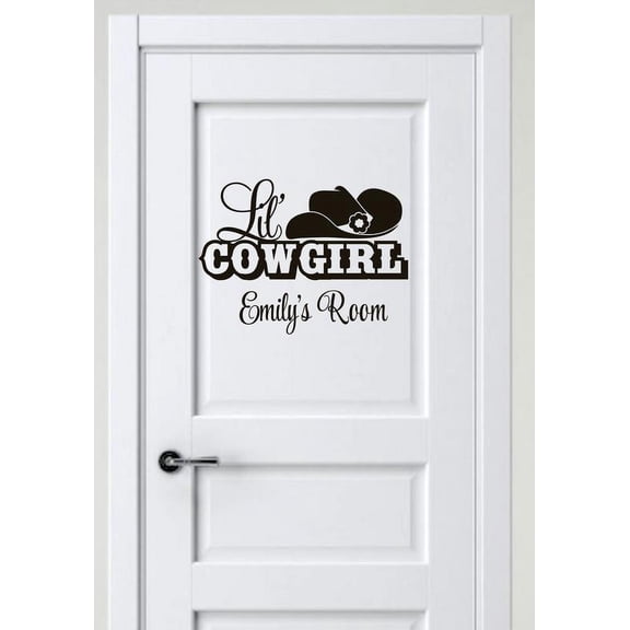 Personalized Name Vinyl Decal Sticker Custom Initial Wall Art Personalization Decor Lil Cowgirl Cowboy Western Baby Girl Nursery Room Children Bedroom 10 Inches X 14 Inches