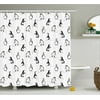 Kids Shower Curtain, Skiing Penguins on Snowboards Winter Sports Themed Pattern Fun Animal Bird with Scarf, Fabric Bathroom Set with Hooks, 69W X 70L Inches, Black White, by Ambesonne