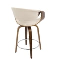 thumbnail image 5 of Curvini 24" Mid-Century Modern Fixed Height Counter Stool With Swivel In Walnut Wood And Cream Fabric - Set Of 2, 5 of 7