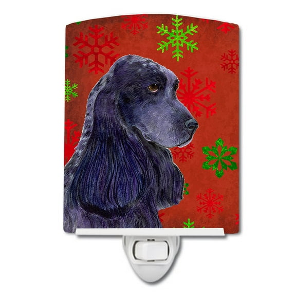 Caroline's Treasures SS4678CNL Cocker Spaniel Red Green Snowflakes Christmas Ceramic Night Light, 6x4x3", multicolor