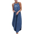 thumbnail image 1 of Vestido holgado de mezclilla sin mangas con estampado de cuello halter HUOGUO para mujer, 1 of 5