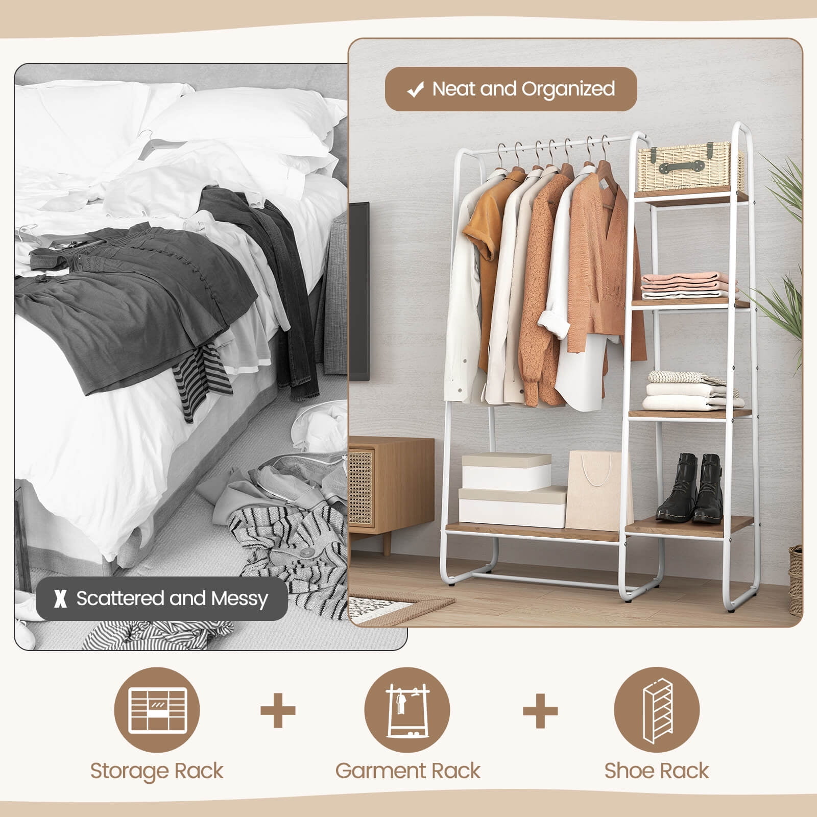 Costway Metal Garment Rack, Free Standing Closet Organizer, 5