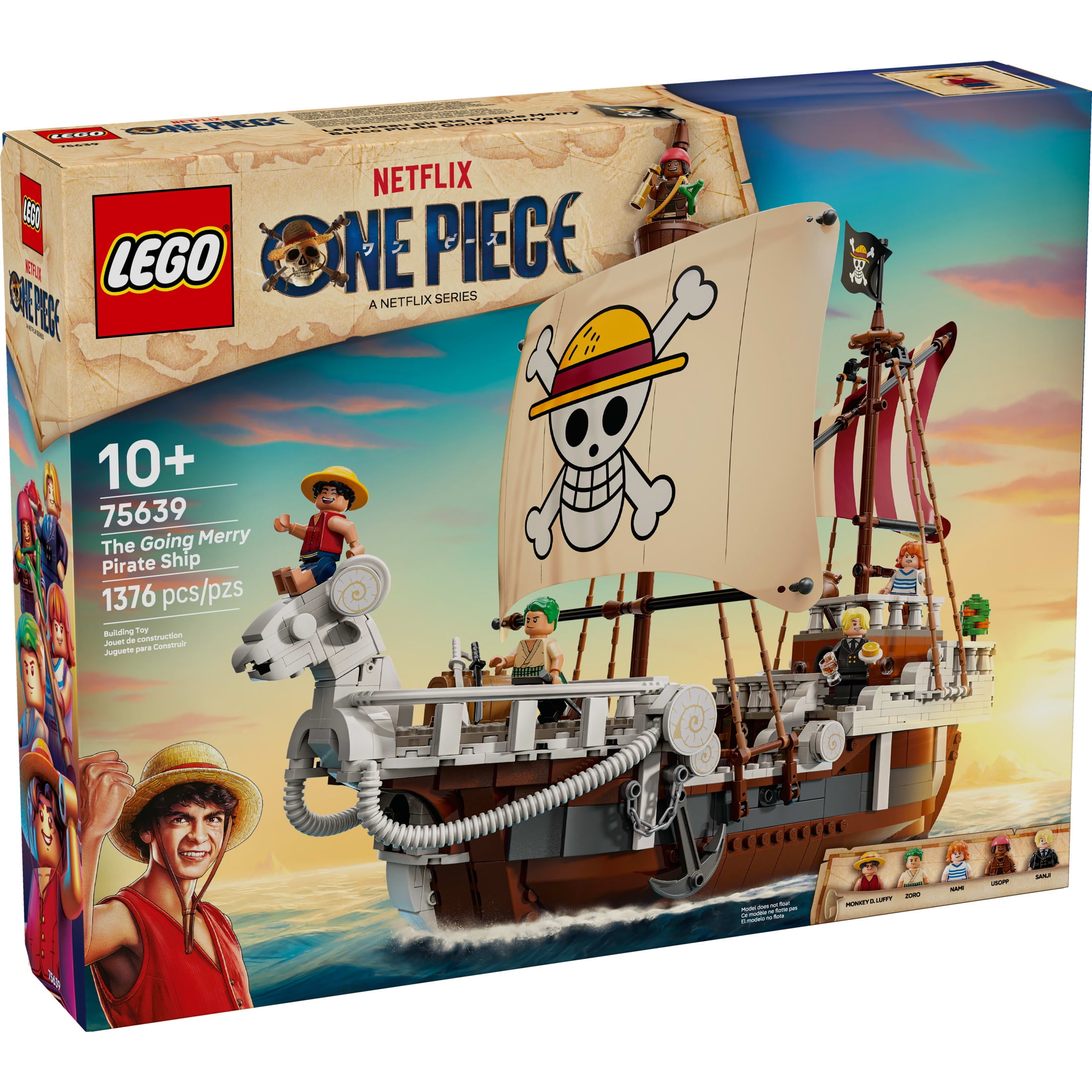 LEGO ONE PIECE The Going Merry Pirate Ship Building Blocks - Pretend Play Adventure Toy for Boys & Girls, 10+ - Straw Hat Crew Toy Figures & Playset for Anime Fans - Gift Idea for Birthdays - 75639