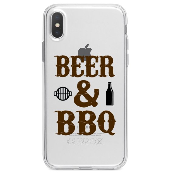 DistinctInk Clear Shockproof Hybrid Case for iPhone X / XS (5.8" Screen) - TPU Bumper Acrylic Back Tempered Glass Screen Protector - Beer & Barbecue BBQ