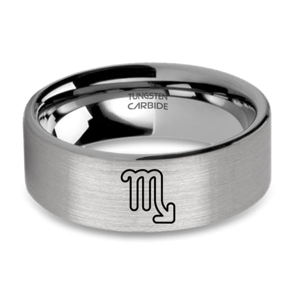 Scorpio Scorpion Horoscope Sign Silver Tungsten Ring, Brushed, 8mm, Size 15