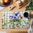 thumbnail image 2 of Spring Easter Placemats Set of 12, Purple Floral Summer Botanical Green Plaid Placemats for Dining Table, Place Mats for Kitchen Tabletop, Waterproof Wipeable Dining Table Mats Set, 2 of 9